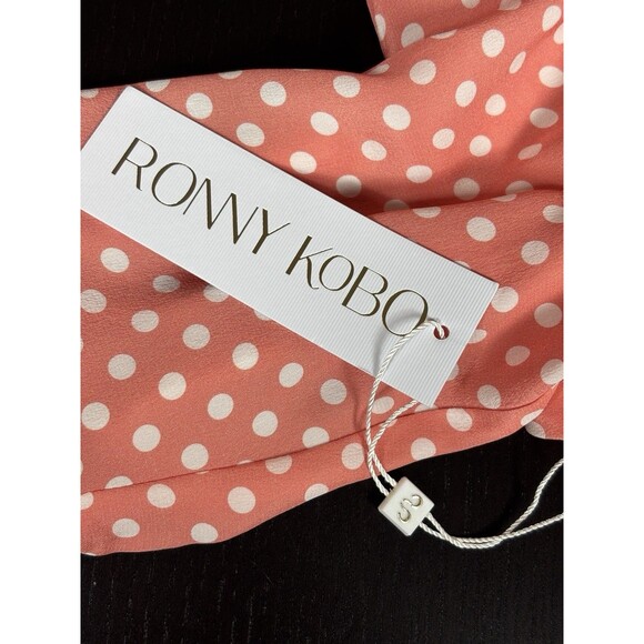 Ronny Kobo Carol Tie Front Pink White Polka Dot Size Medium Midi Dress - Picture 7 of 15